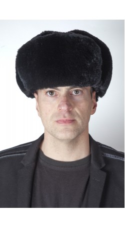 Juodo Rex triušio kailio rusiško modelio kepurė